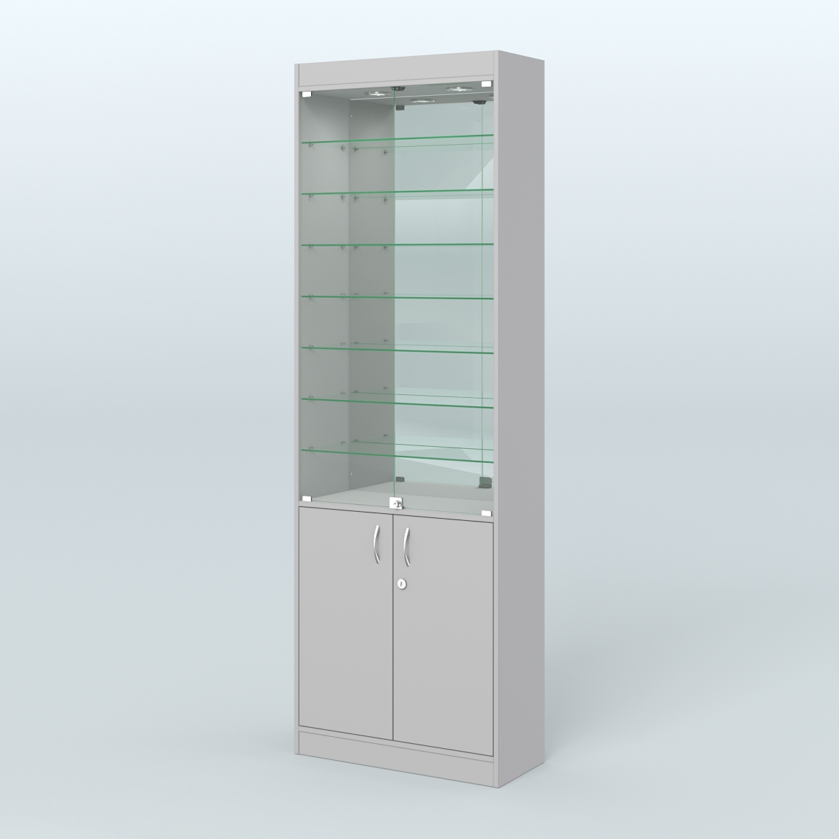 Витрина из ДСП с дверками и узкими полками для аптеки №6-300-3 Серый