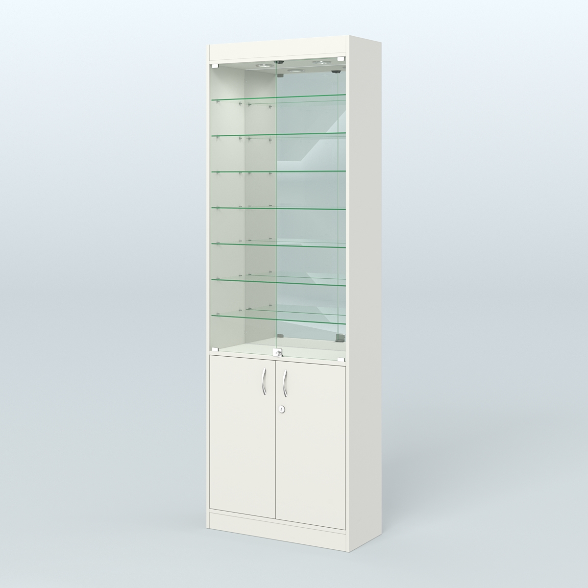 Витрина из ДСП с дверками и узкими полками для аптеки №6-300-3 Белый