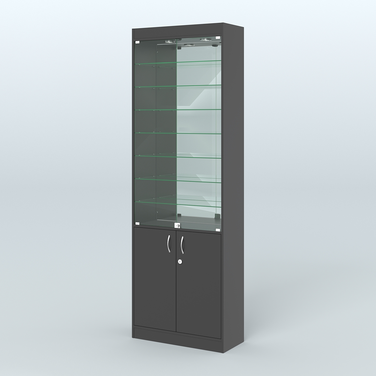 Витрина из ДСП с дверками и узкими полками для аптеки №6-300-3 Черный