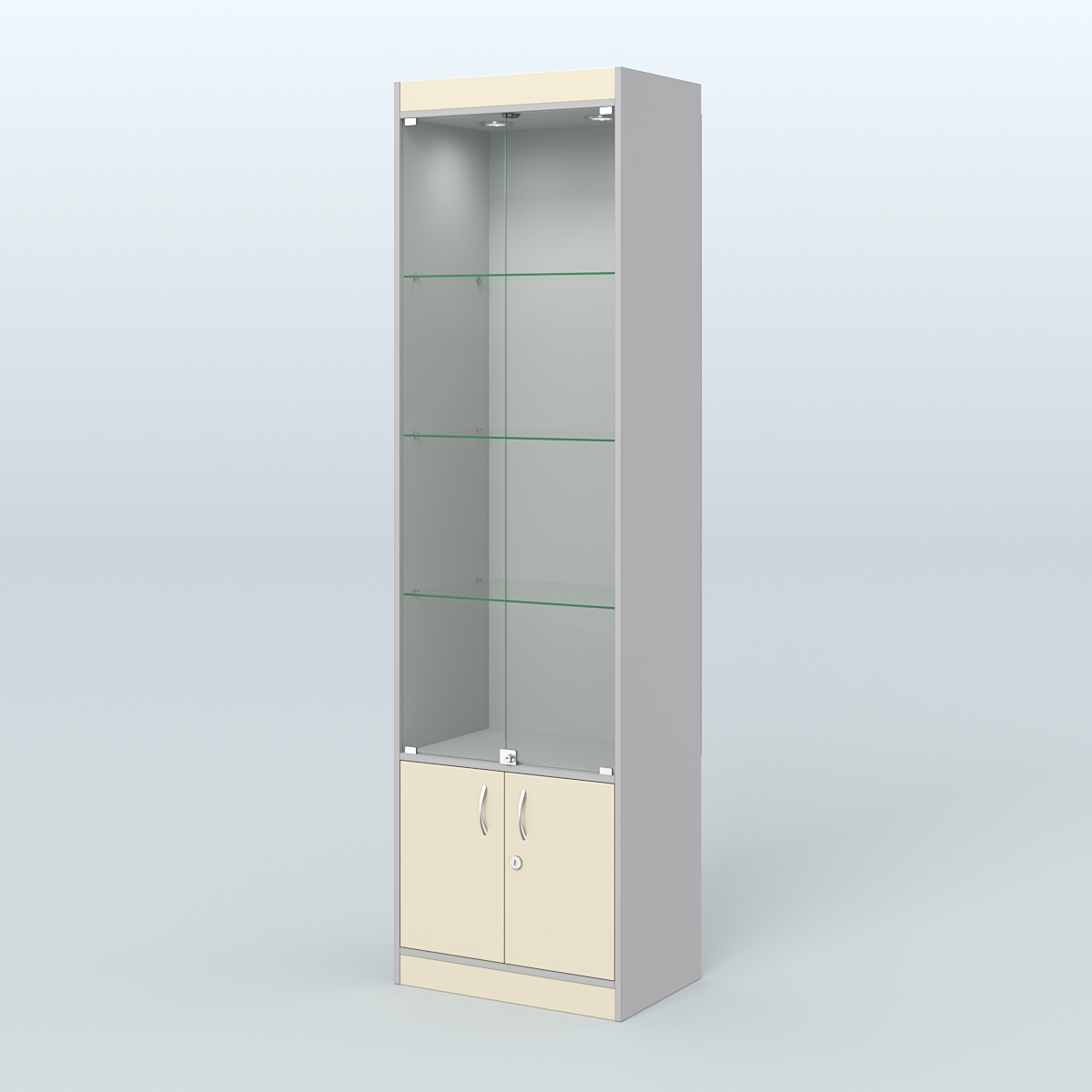 Витрина из ДСП с дверками для аптеки №2-400-1 Серый + Крем Вайс