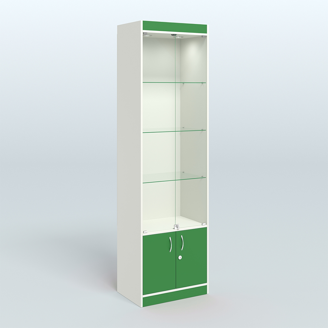 Витрина из ДСП с дверками для аптеки №2-400-1 Белый + Зеленый Оксид 9561 BS