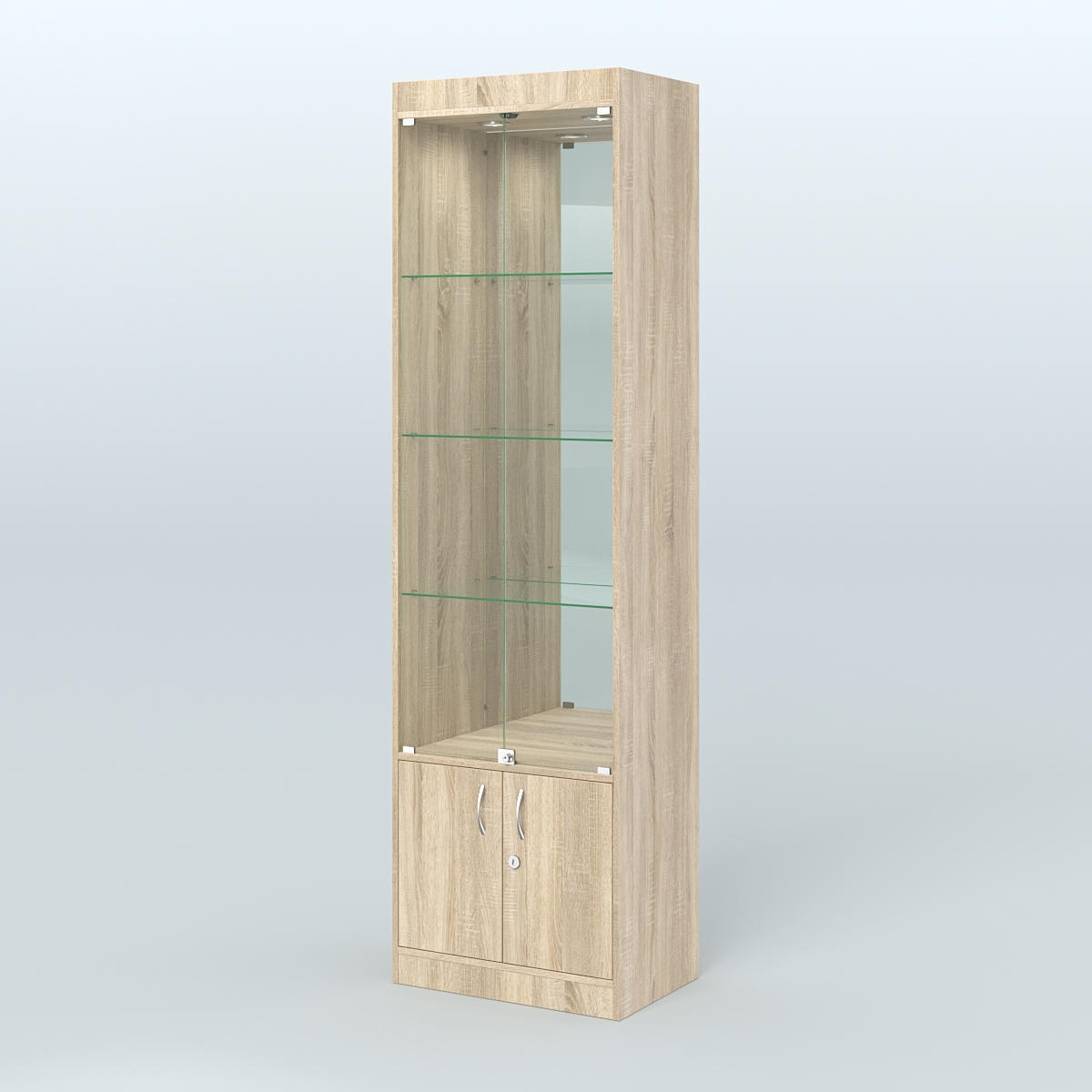 Витрина из ДСП с дверками и зеркалом для аптеки №2-400-3 Дуб Сонома