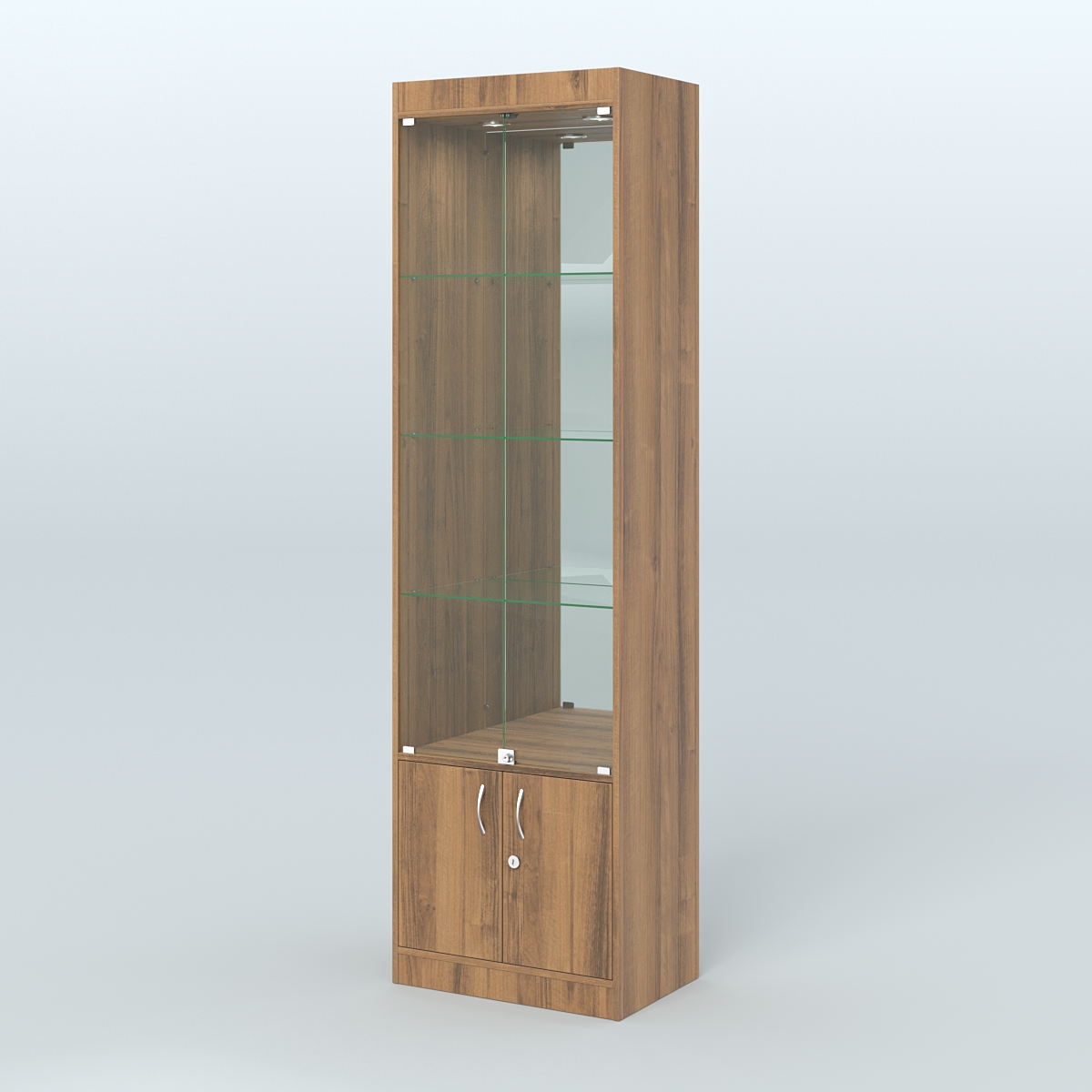 Витрина из ДСП с дверками и зеркалом для аптеки №2-400-3 Орех