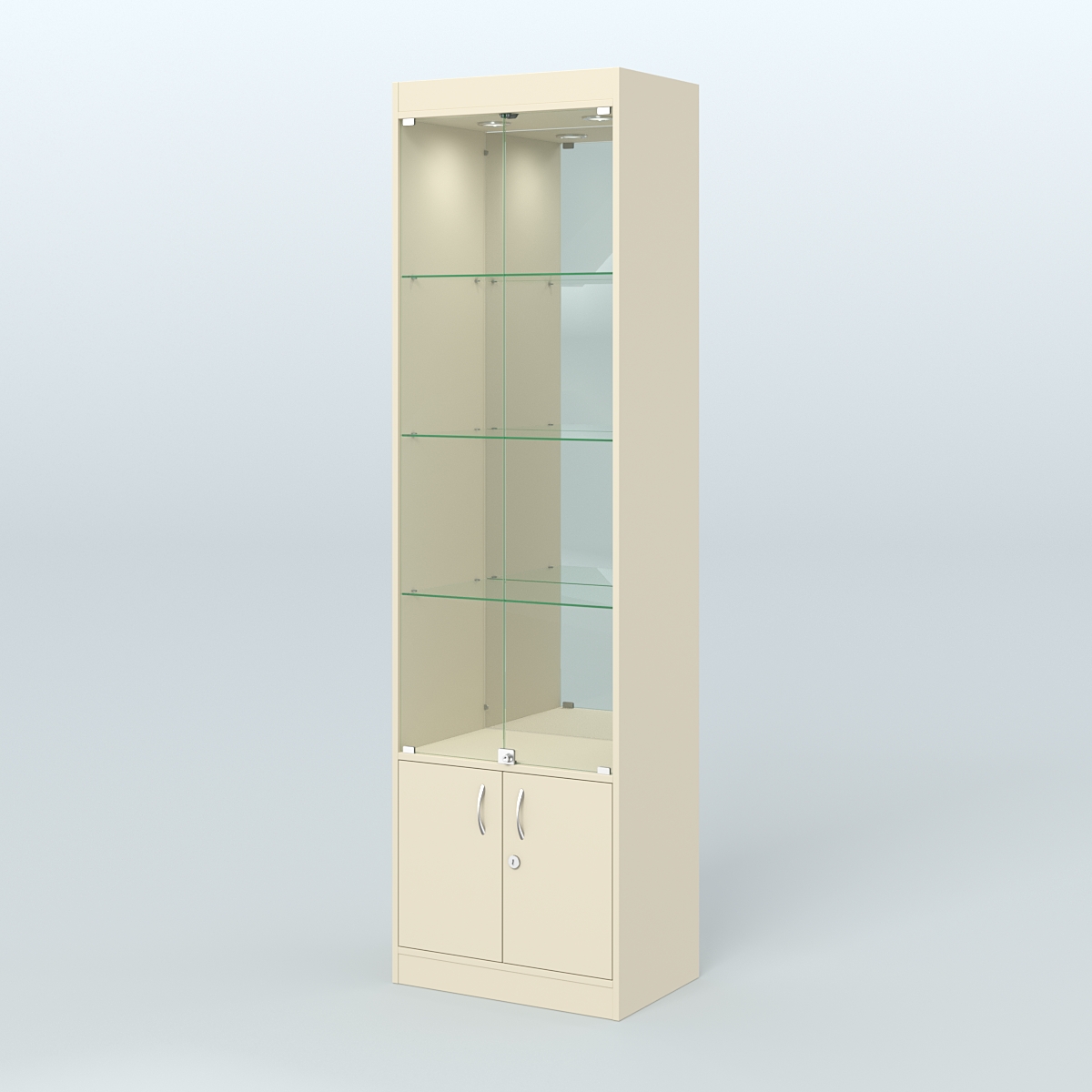 Витрина из ДСП с дверками и зеркалом для аптеки №2-400-3 Крем Вайс