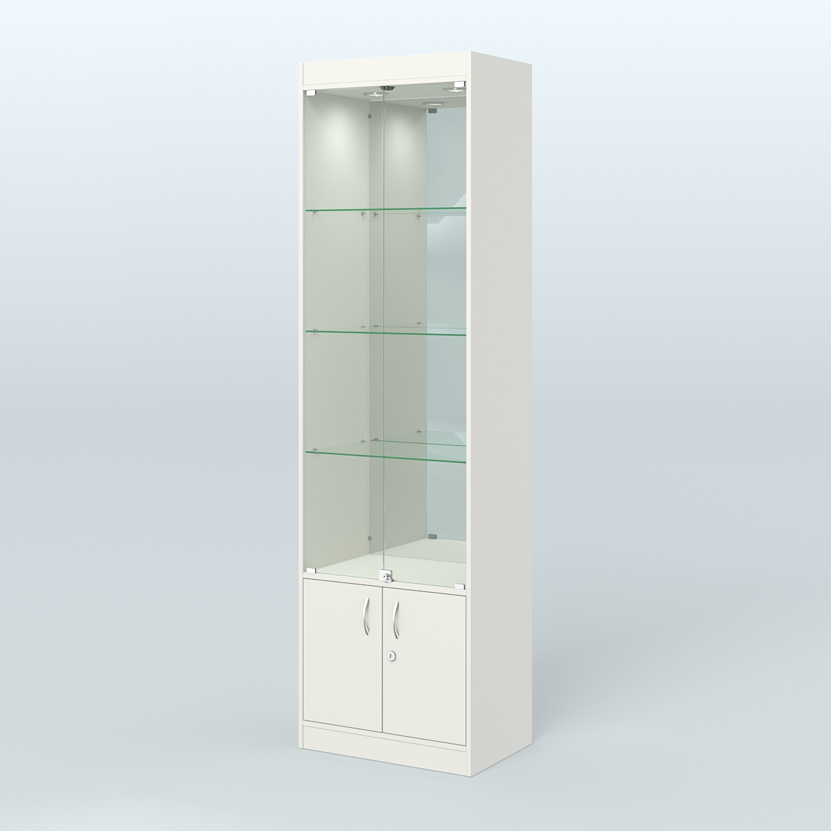 Витрина из ДСП с дверками и зеркалом для аптеки №2-400-3 Белый