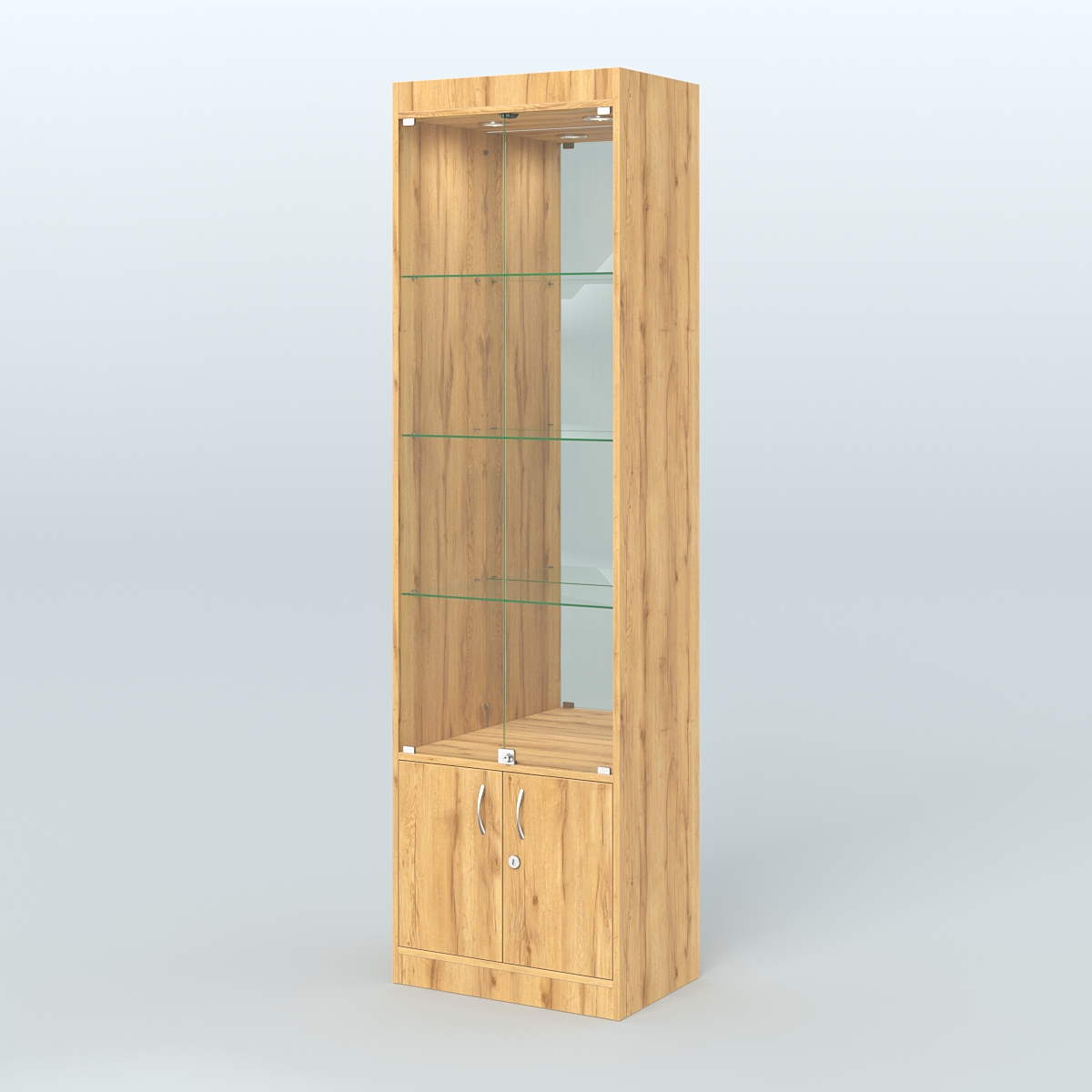 Витрина из ДСП с дверками и зеркалом для аптеки №2-400-3 Дуб Золотистый