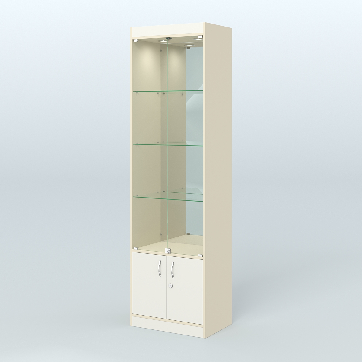 Витрина из ДСП с дверками и зеркалом для аптеки №2-400-3 Крем Вайс + Белый