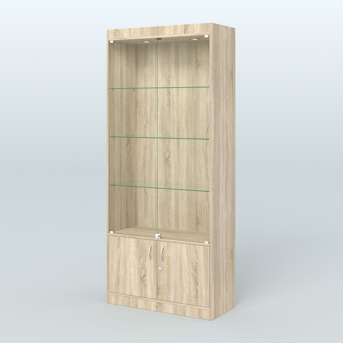 Витрина из ДСП со стеклянными дверками для аптеки №1-400-1 Дуб Сонома