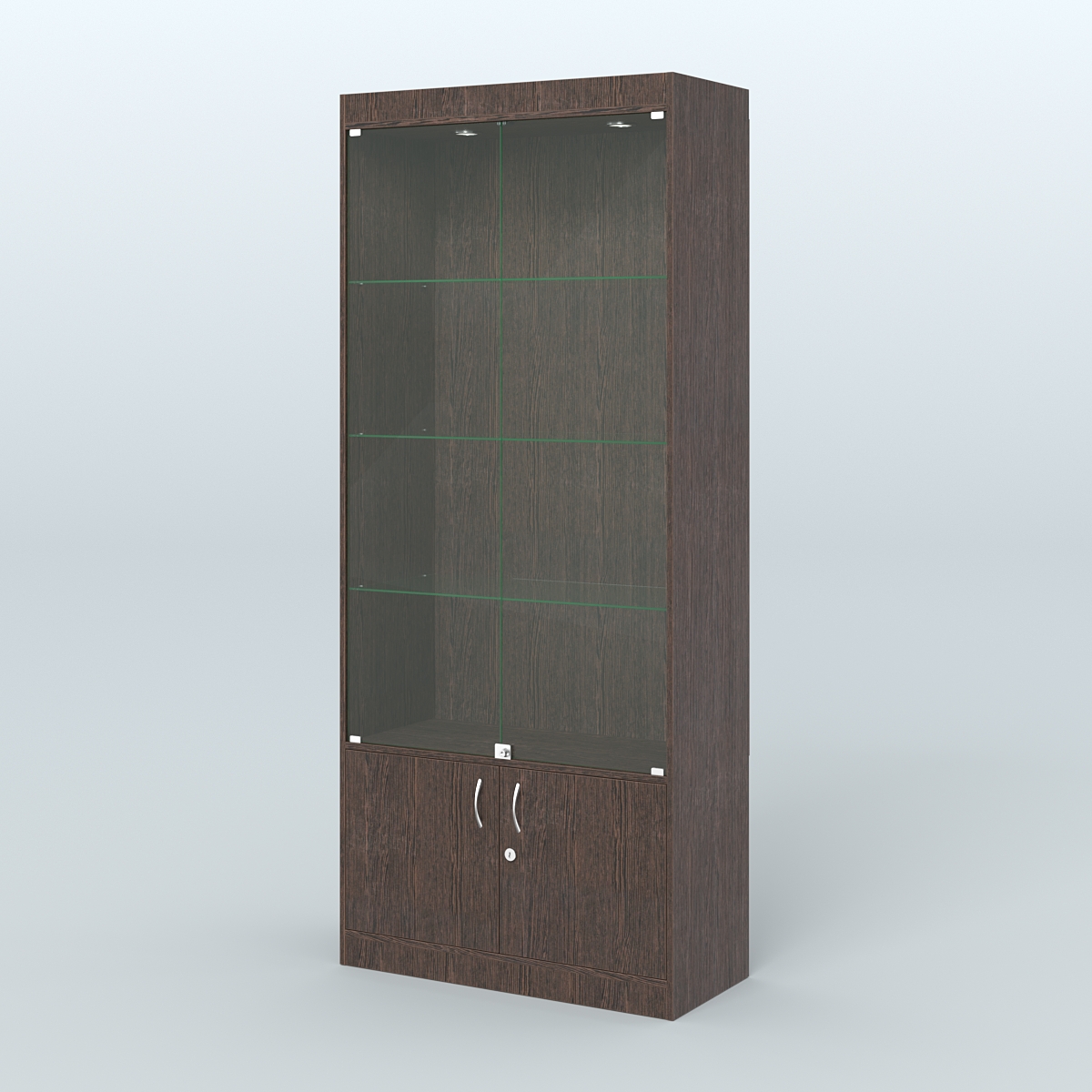 Витрина из ДСП со стеклянными дверками для аптеки №1-400-1 Дуб Венге