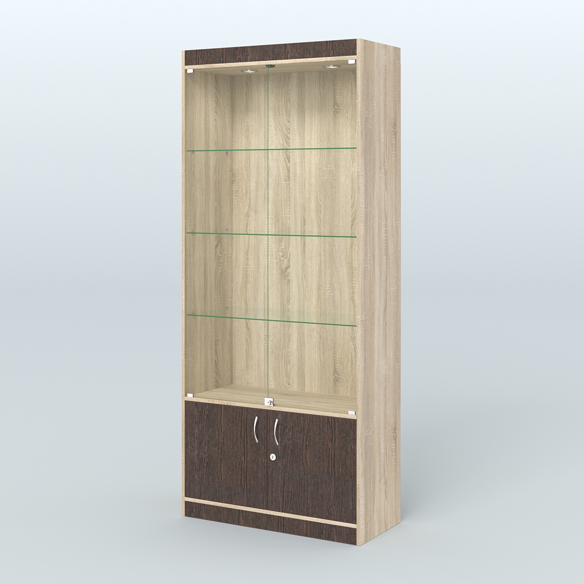 Витрина из ДСП со стеклянными дверками для аптеки №1-400-1 Дуб Сонома + Дуб Венге