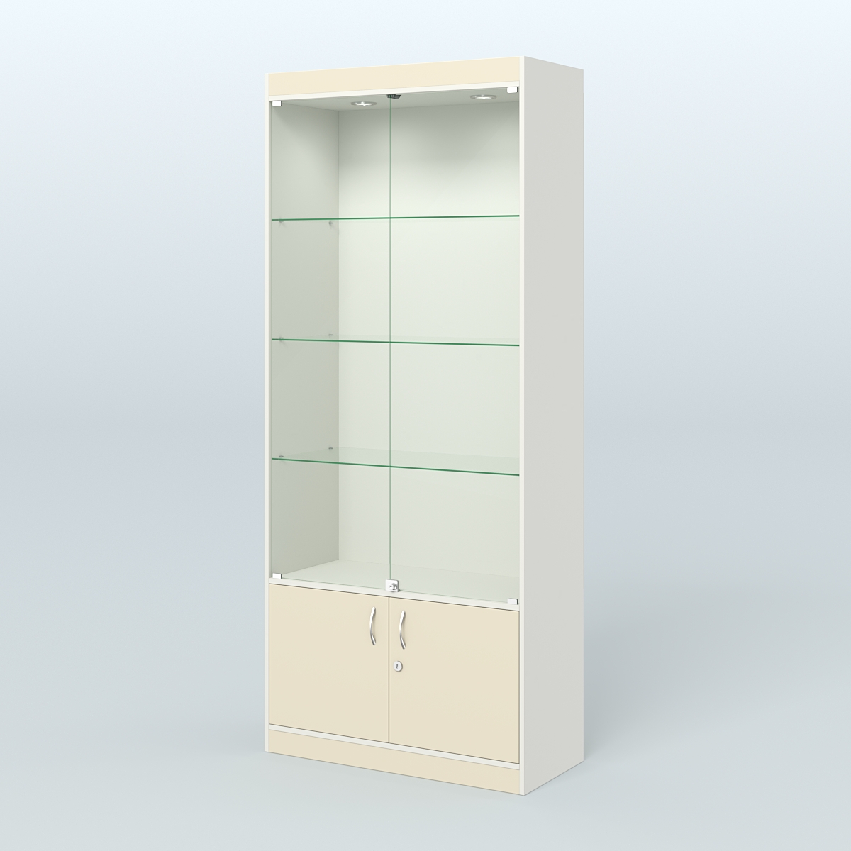 Витрина из ДСП со стеклянными дверками для аптеки №1-400-1 Белый + Крем Вайс