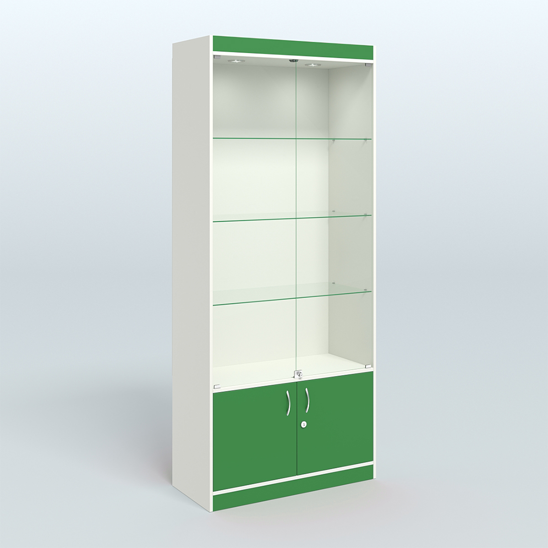 Витрина из ДСП со стеклянными дверками для аптеки №1-400-1 Белый + Зеленый Оксид 9561 BS