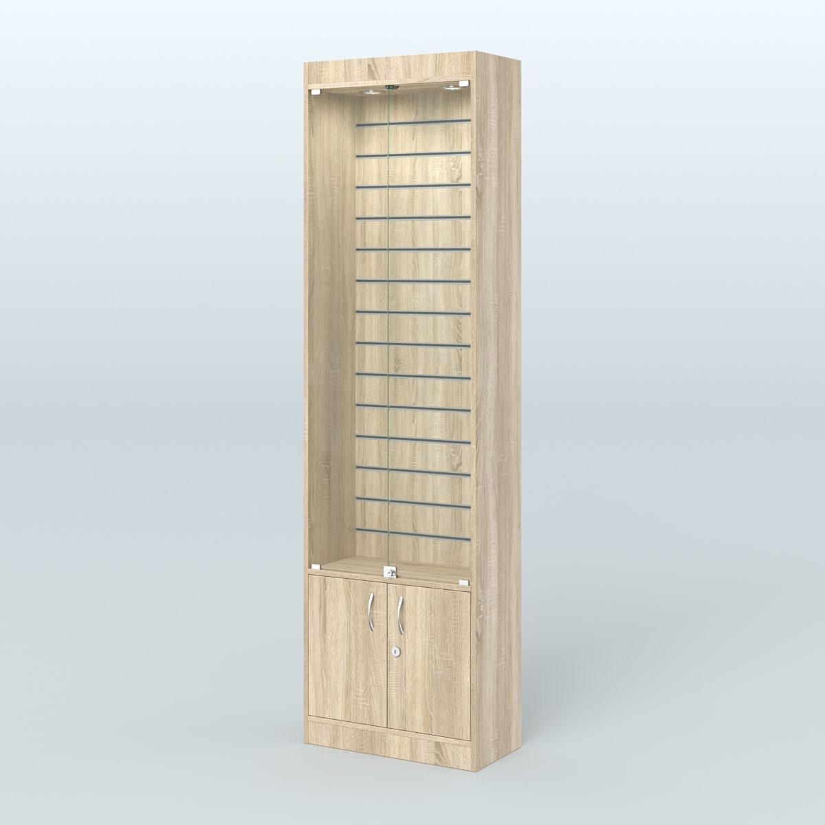 Витрина закрытая из ДСП с экономпанелью для аптеки №2-300-4 Дуб Сонома