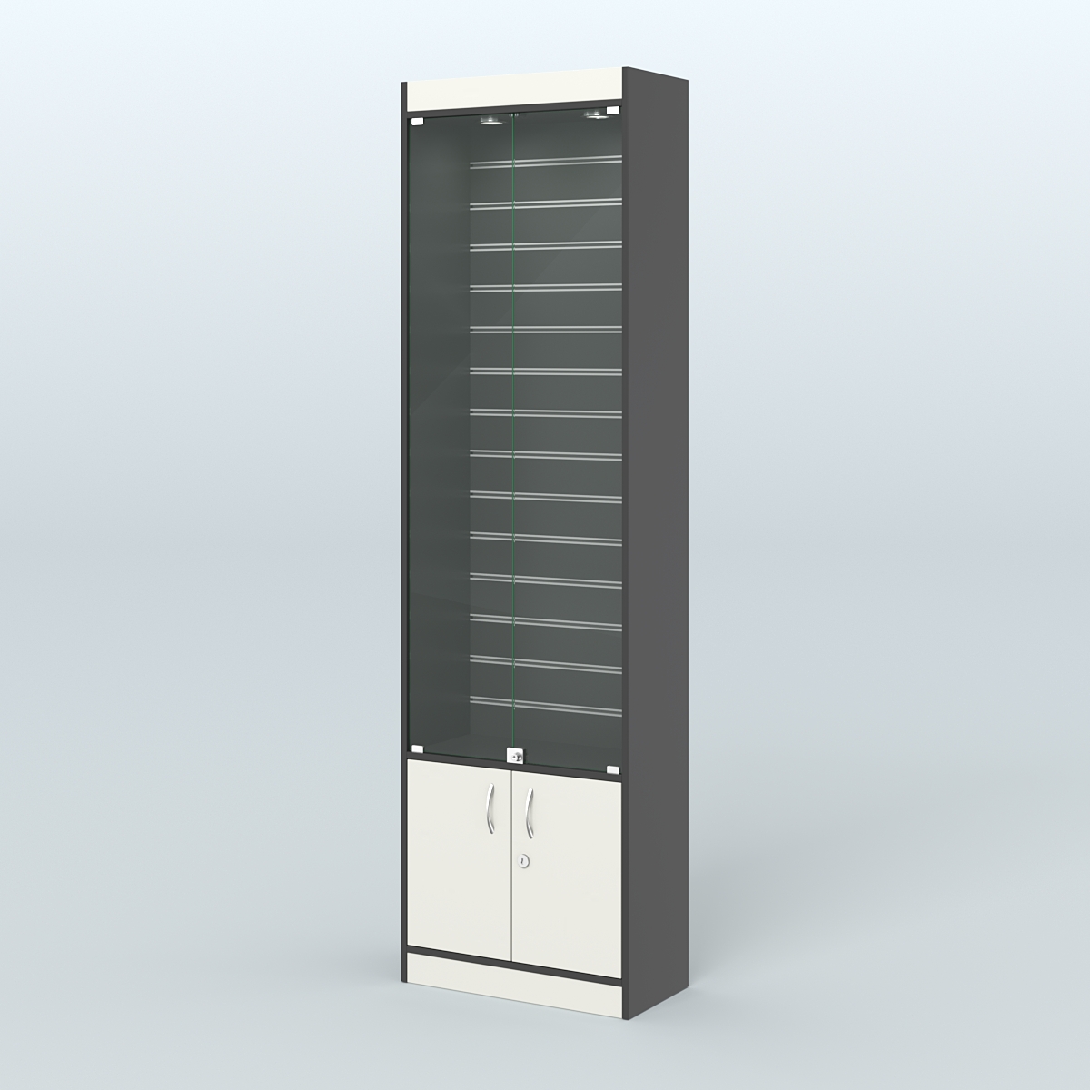 Витрина закрытая из ДСП с экономпанелью для аптеки №2-300-4 Черный + Белый