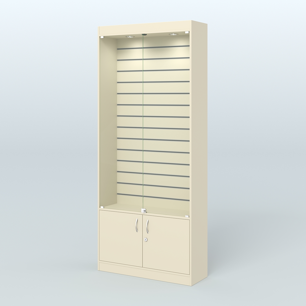 Витрина пристенная из ДСП с экономпанелью для аптеки №1-300-4 Крем Вайс