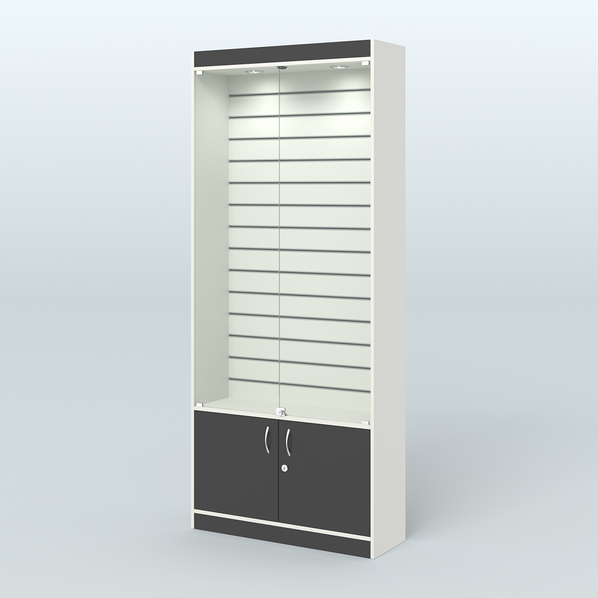 Витрина пристенная из ДСП с экономпанелью для аптеки №1-300-4 Белый и Черный