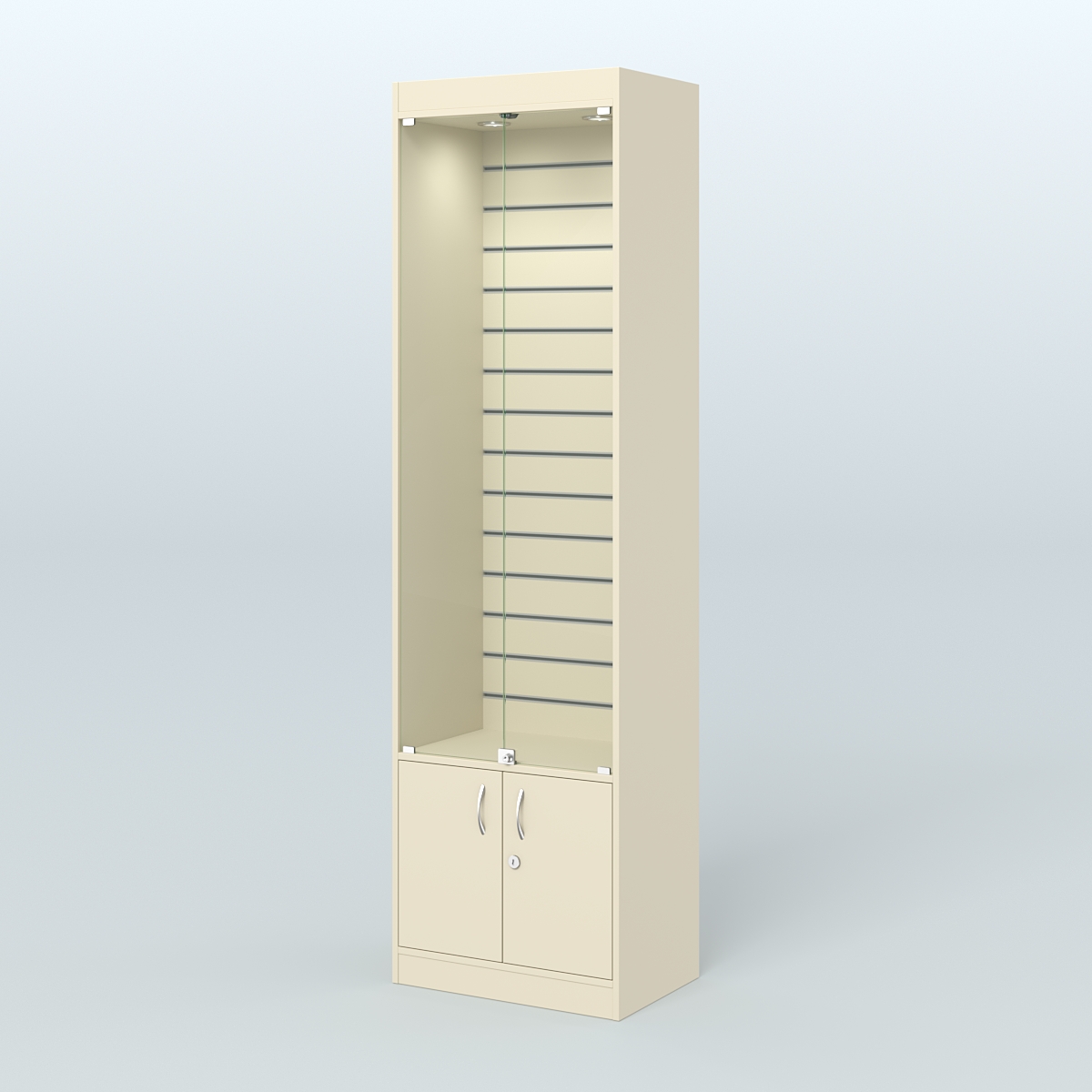 Витрина из ДСП с экономпанелью и дверками для аптеки №2-400-4 Крем Вайс