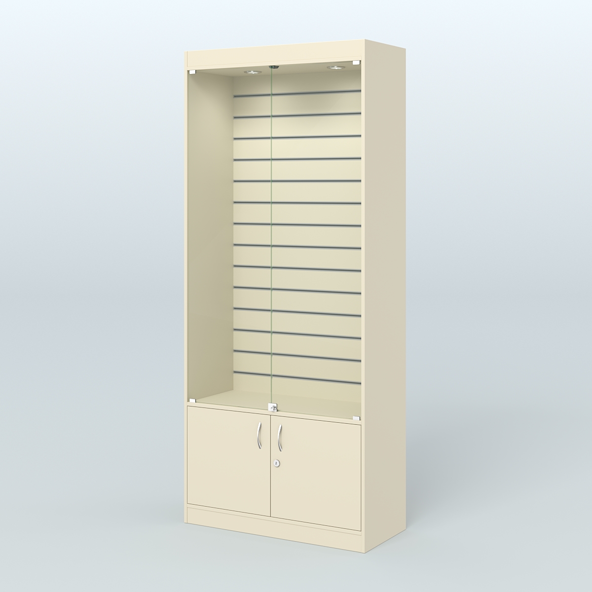 Витрина из ДСП с экономпанелью и верхней подсветкой для аптеки ЭК-1-400-4 Крем Вайс