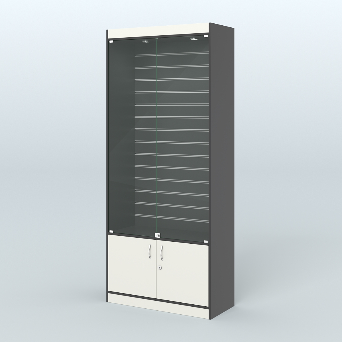 Витрина из ДСП с экономпанелью и верхней подсветкой для аптеки ЭК-1-400-4 Черный + Белый