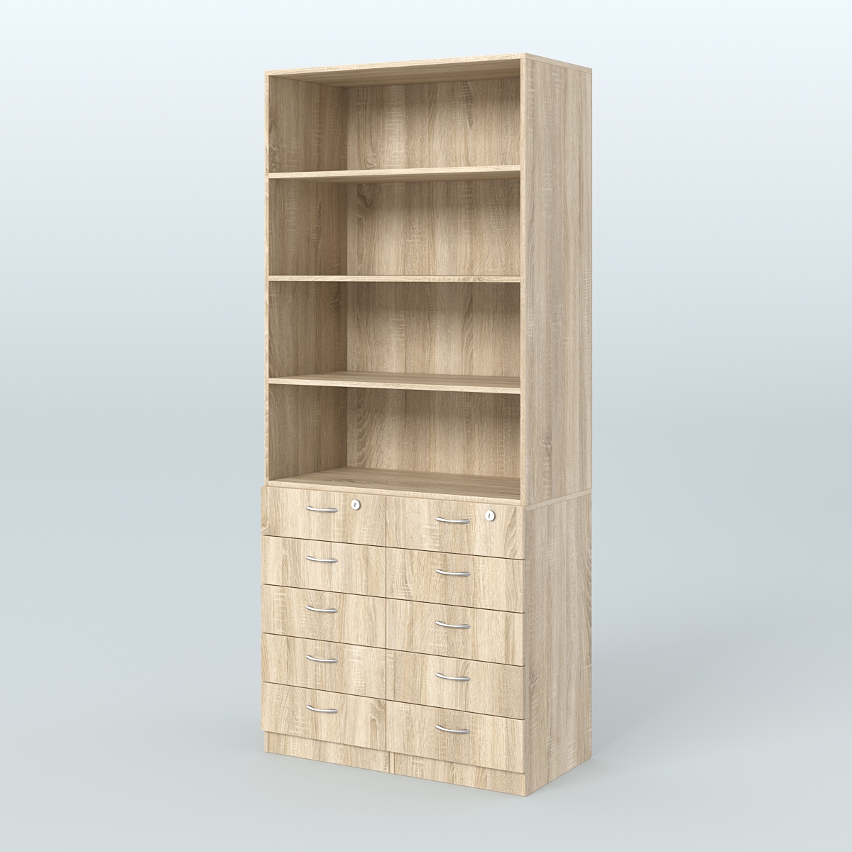 Шкаф для аптек с 10-ю ящиками и тремя полками ДСП №6-А Дуб Сонома