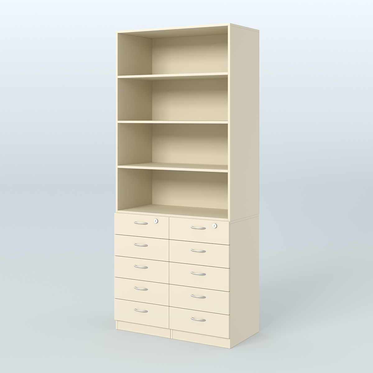 Шкаф для аптек с 10-ю ящиками и тремя полками ДСП №6-А Крем Вайс