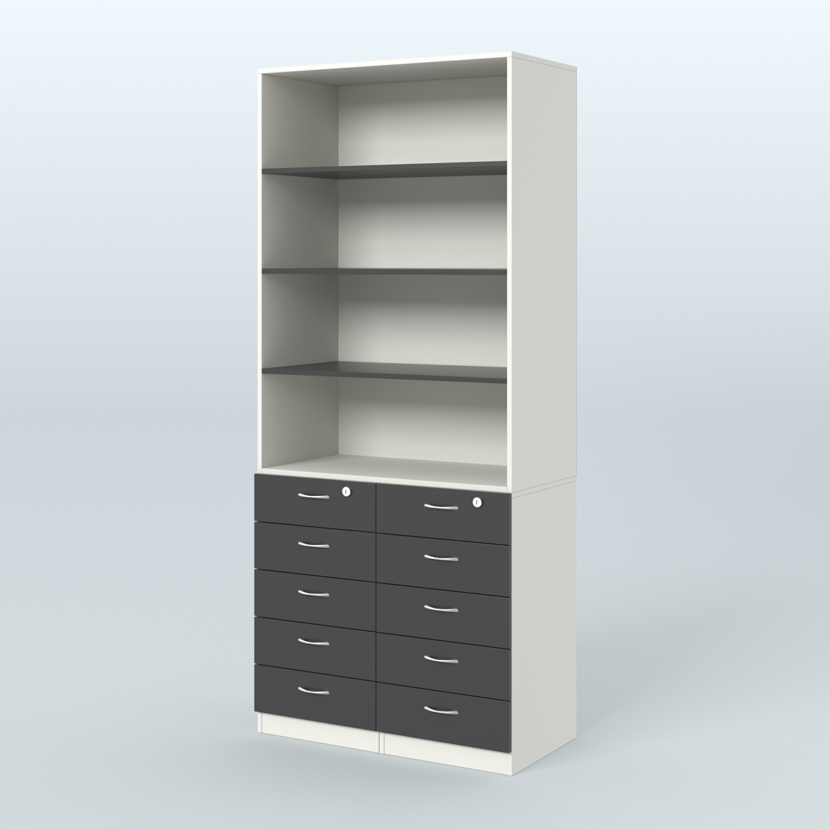 Шкаф для аптек с 10-ю ящиками и тремя полками ДСП №6-А Белый и Черный