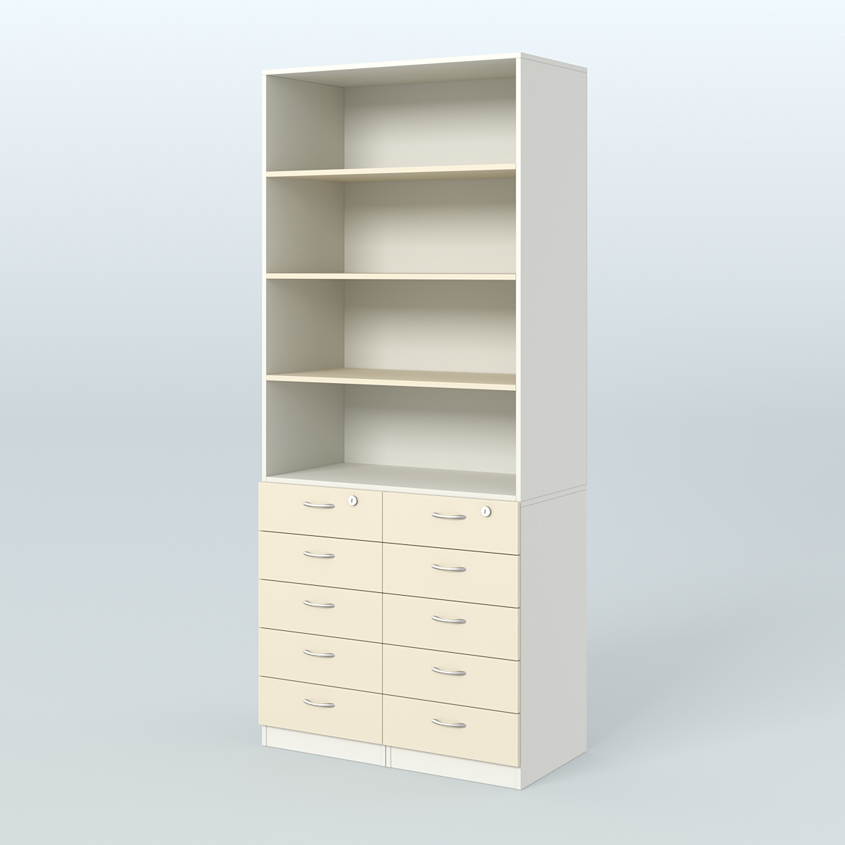 Шкаф для аптек с 10-ю ящиками и тремя полками ДСП №6-А Белый + Крем Вайс