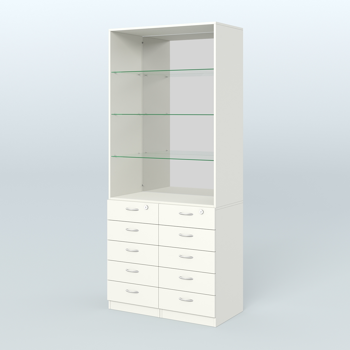 Шкаф для аптек с 10-ю ящиками полками стекло и зеркалом №6-1-СЗ Белый