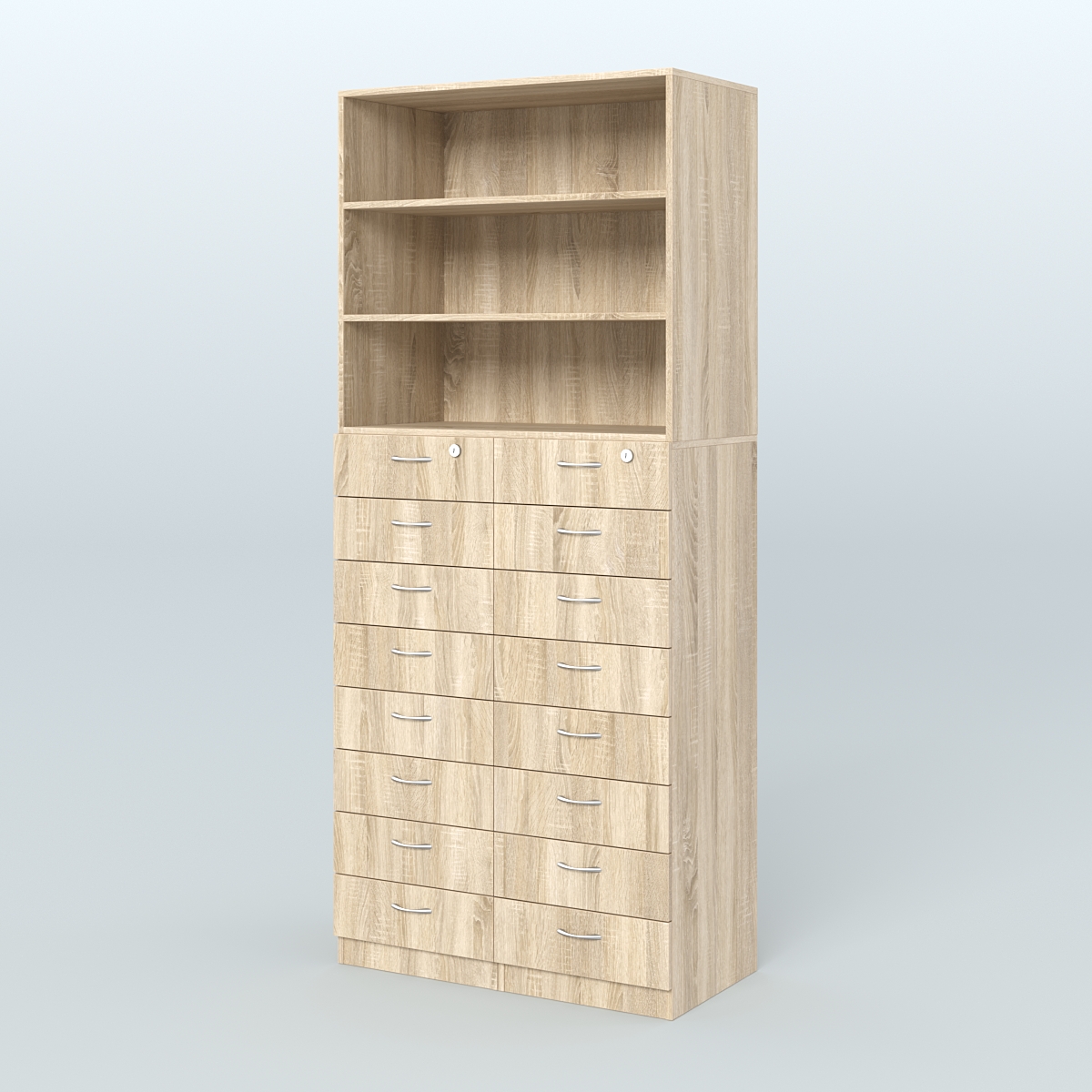 Шкаф для аптек с 16-ю ящиками и двумя полками ДСП №7-Д Дуб Сонома