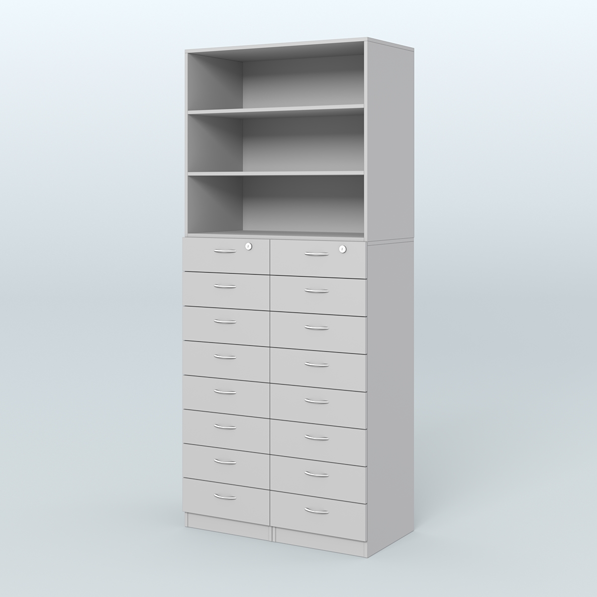 Шкаф для аптек с 16-ю ящиками и двумя полками ДСП №7-Д Серый