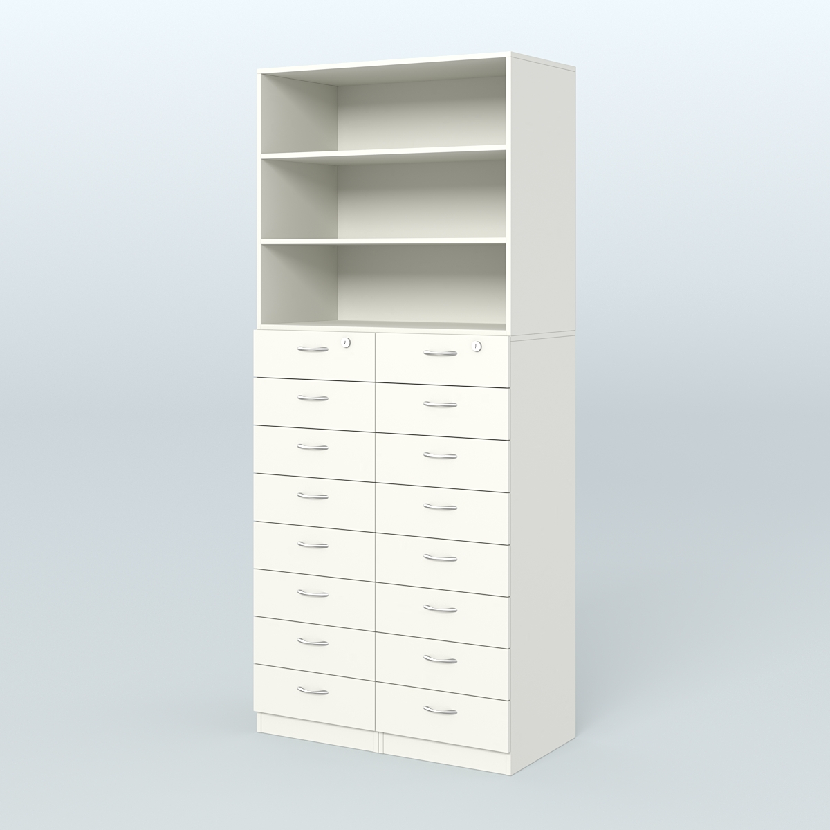 Шкаф для аптек с 16-ю ящиками и двумя полками ДСП №7-Д Белый