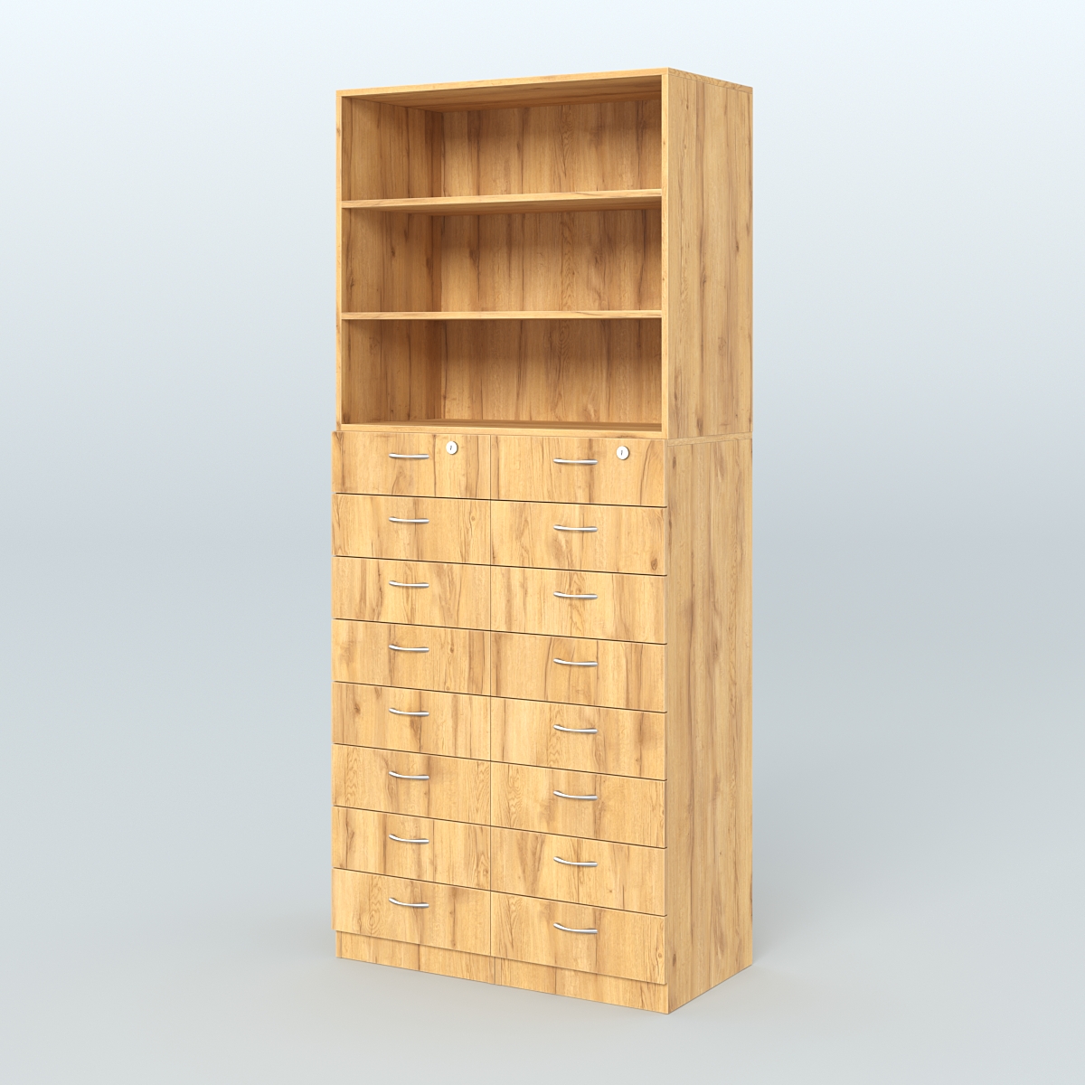 Шкаф для аптек с 16-ю ящиками и двумя полками ДСП №7-Д Дуб Золотистый