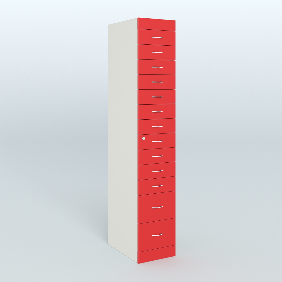 Рецептурный шкаф для аптек METACASE №1 глубиной 600 мм (13 ящиков) Белый + Красный