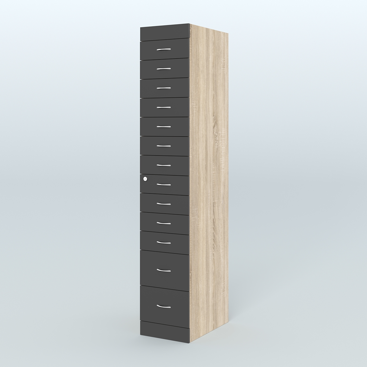 Рецептурный шкаф для аптек METACASE №1 глубиной 600 мм (13 ящиков) Дуб Сонома + Черный