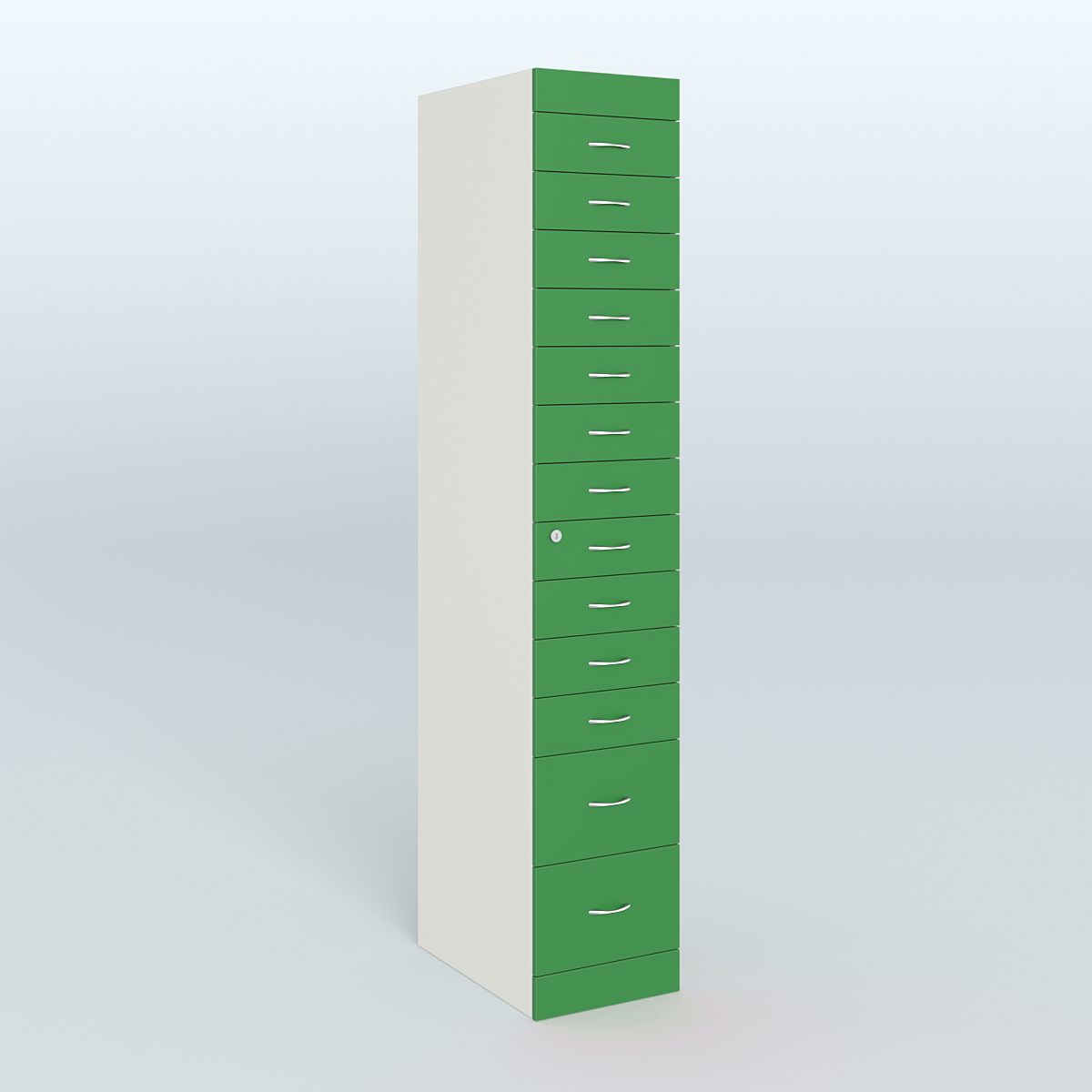 Рецептурный шкаф для аптек METACASE №1 глубиной 600 мм (13 ящиков) Белый + Зеленый Оксид 9561 BS