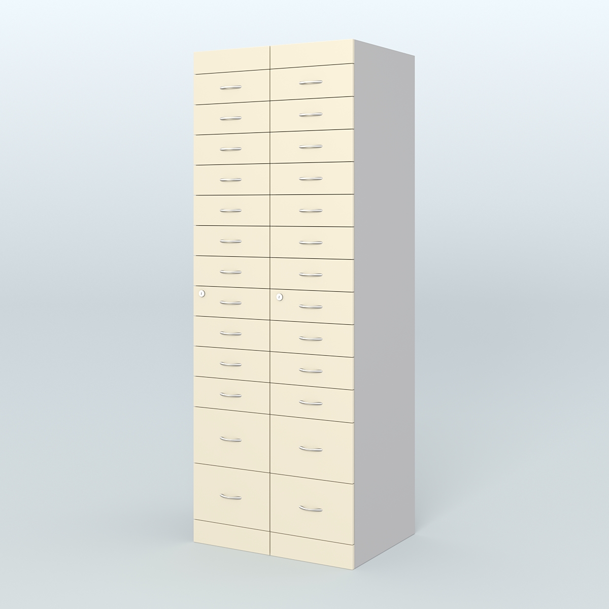 Рецептурный шкаф для аптек METACASE №2 глубиной 600 мм (26 ящиков) Серый + Крем Вайс