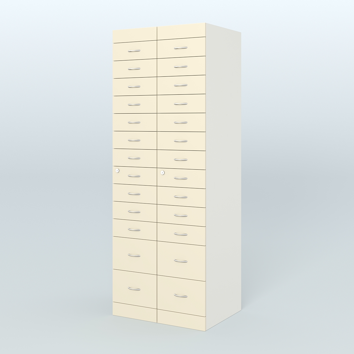 Рецептурный шкаф для аптек METACASE №2 глубиной 600 мм (26 ящиков) Белый + Крем Вайс