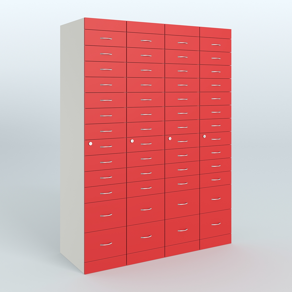 Рецептурный шкаф для аптек METACASE №4 глубиной 600 мм (52 ящика) Белый + Красный