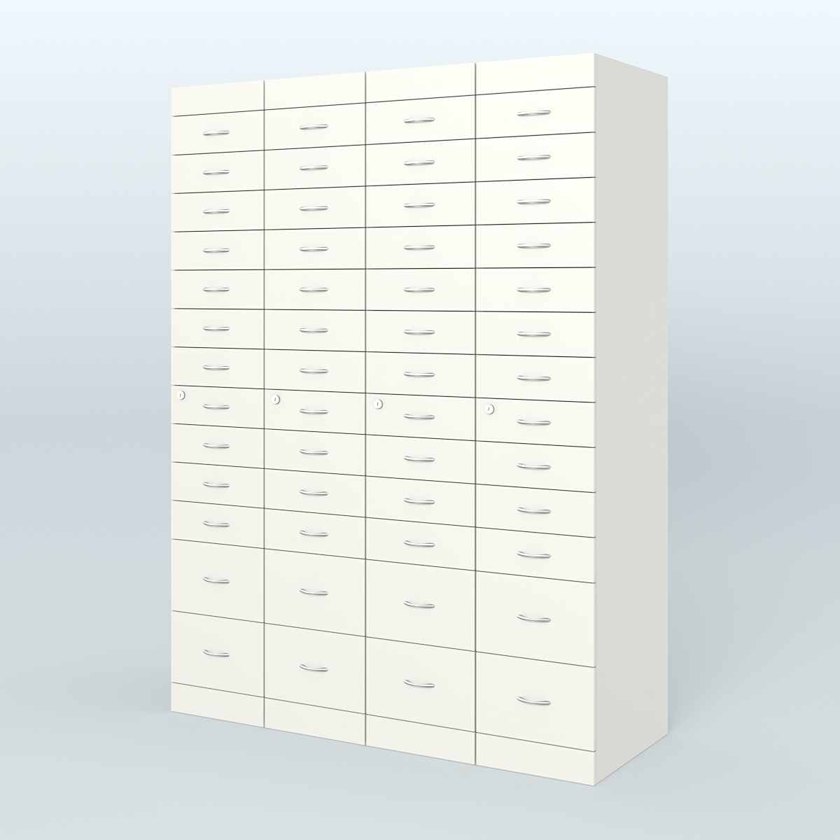 Рецептурный шкаф для аптек METACASE №4 глубиной 600 мм (52 ящика) Белый