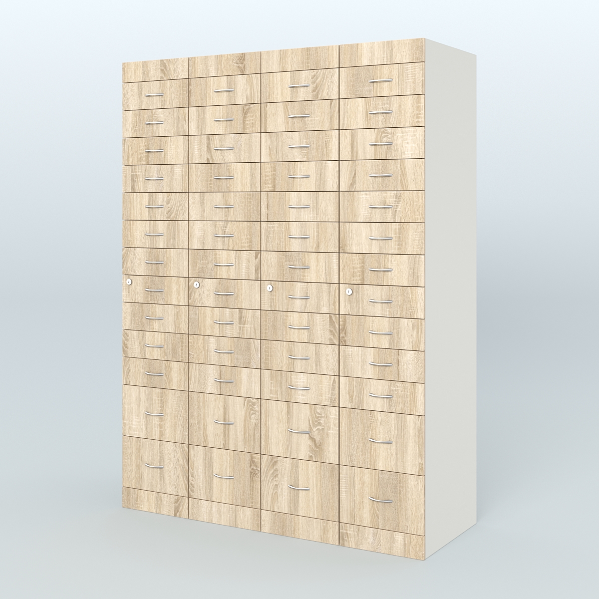 Рецептурный шкаф для аптек METACASE №4 глубиной 600 мм (52 ящика) Белый + Дуб Сонома