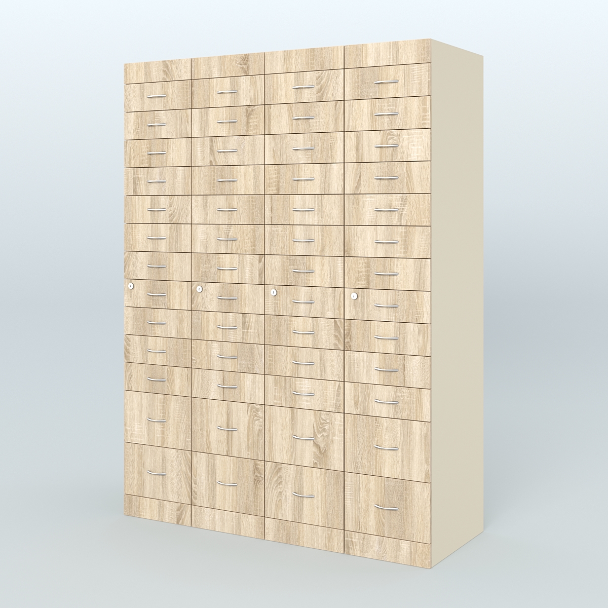Рецептурный шкаф для аптек METACASE №4 глубиной 600 мм (52 ящика) Крем Вайс и Дуб Сонома U2236-5
