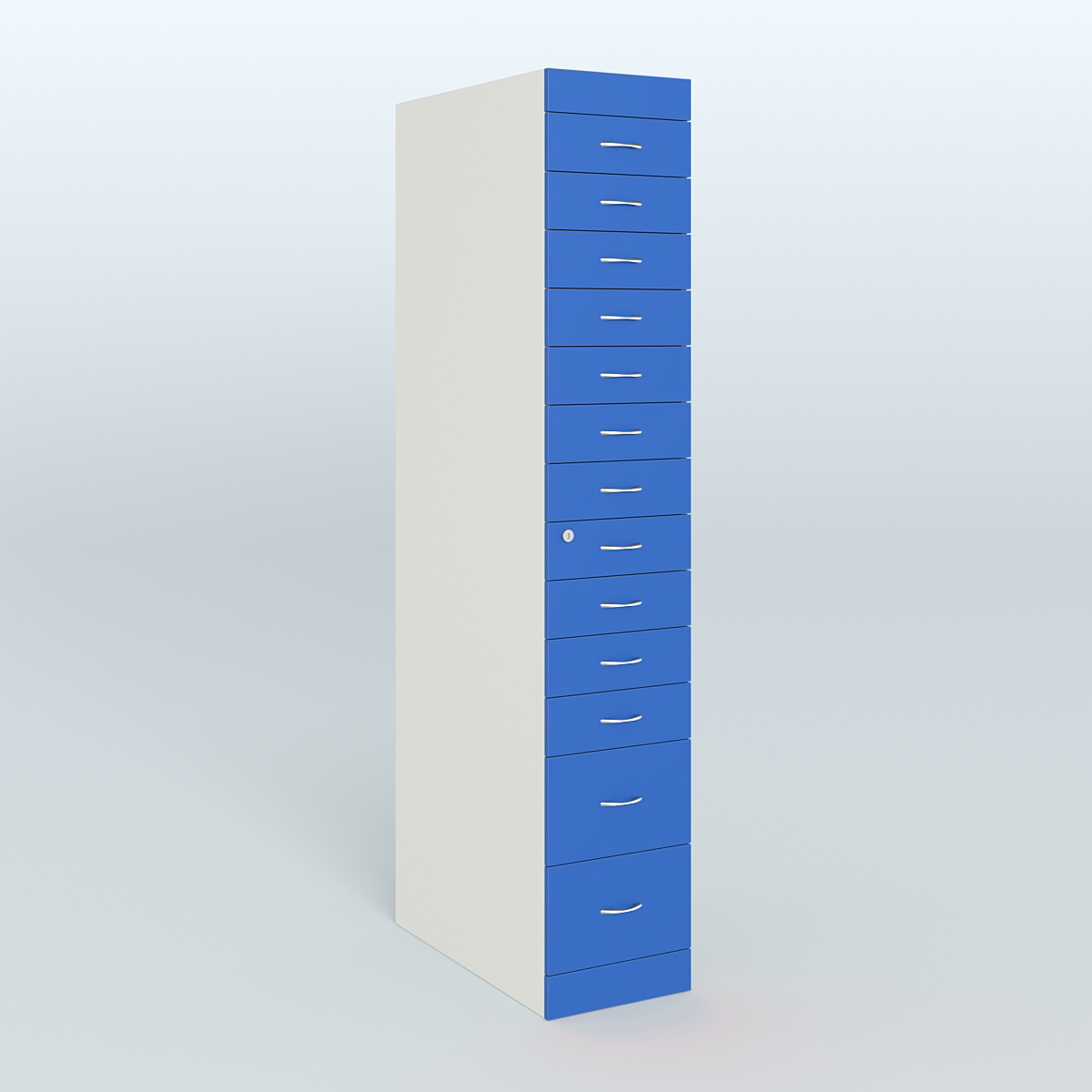 Рецептурный шкаф для аптек METACASE №1 глубиной 800 мм (13 ящиков) Белый + Делфт голубой