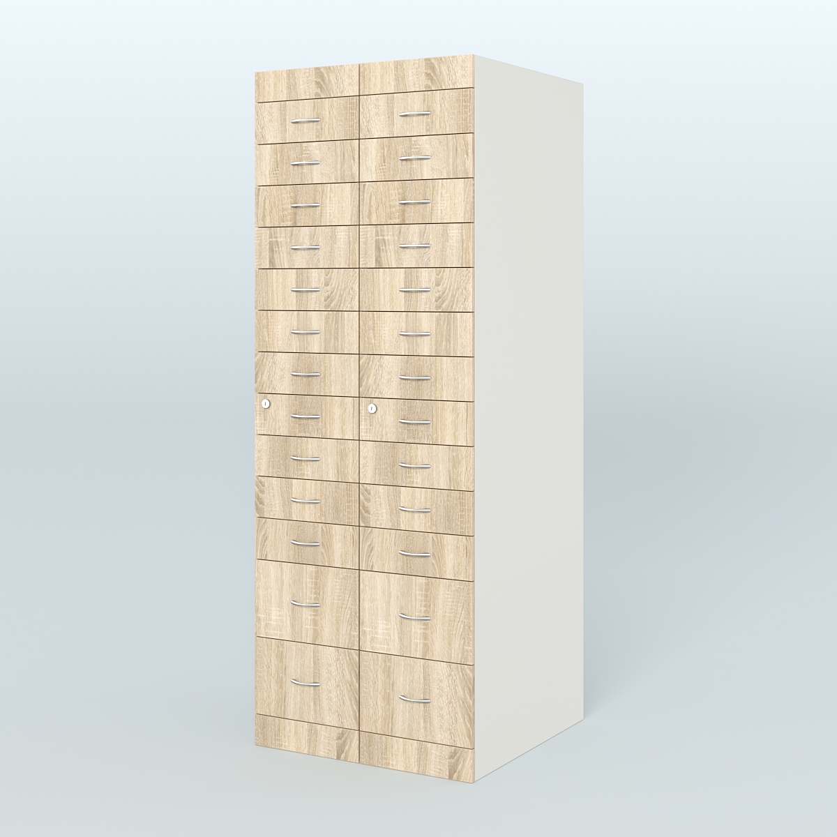 Рецептурный шкаф для аптек METACASE №2 глубиной 800 мм (26 ящиков) Белый + Дуб Сонома