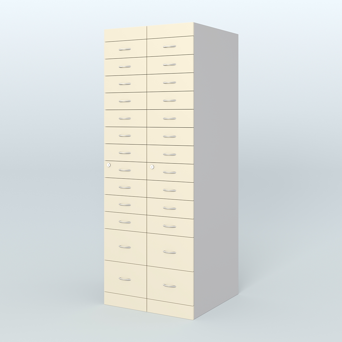 Рецептурный шкаф для аптек METACASE №2 глубиной 800 мм (26 ящиков) Серый + Крем Вайс