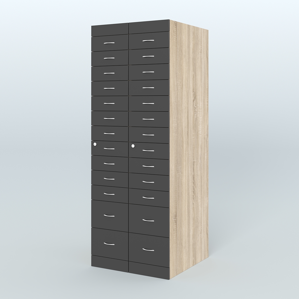 Рецептурный шкаф для аптек METACASE №2 глубиной 800 мм (26 ящиков) Дуб Сонома + Черный