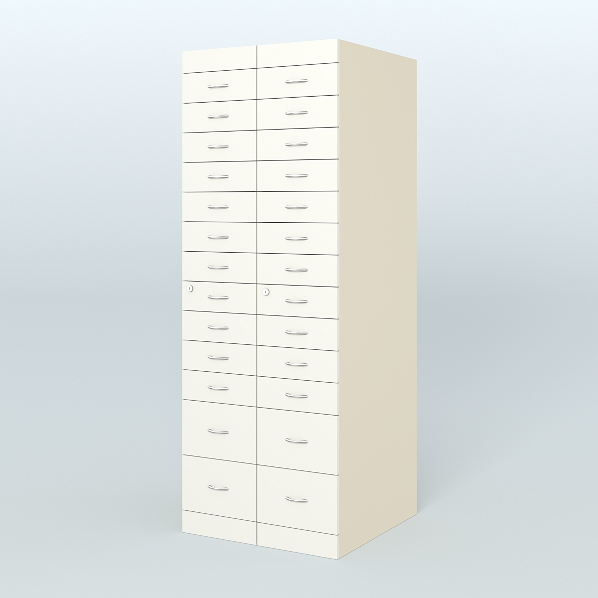 Рецептурный шкаф для аптек METACASE №2 глубиной 800 мм (26 ящиков) Крем Вайс + Белый