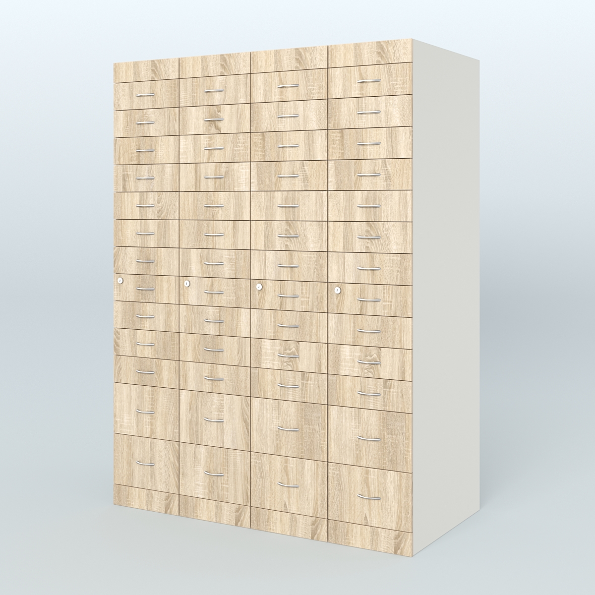 Рецептурный шкаф для аптек METACASE №4 глубиной 800 мм (52 ящика) Белый + Дуб Сонома