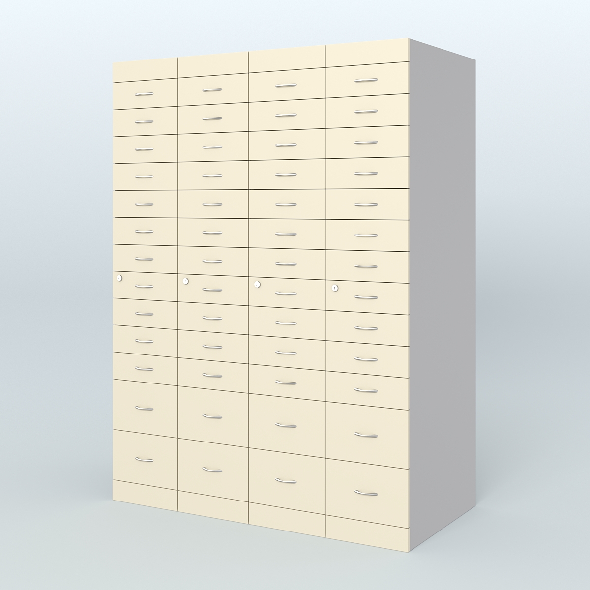 Рецептурный шкаф для аптек METACASE №4 глубиной 800 мм (52 ящика) Серый + Крем Вайс