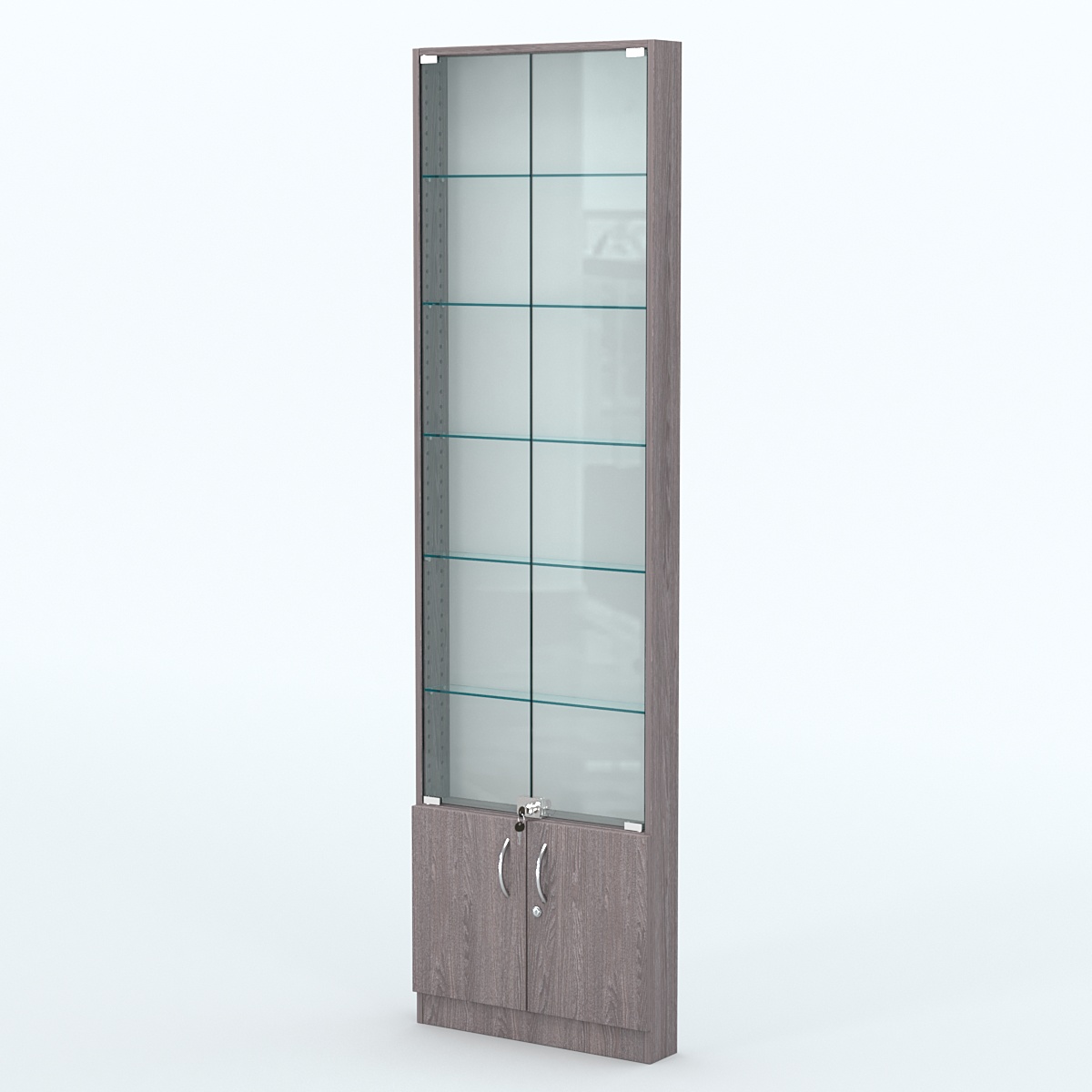 Торговая витрина с 4-мя стеклянными полками 100x600 мм серии NEXT-4 №1 (З/C - ДВП) Ясень Анкор темный