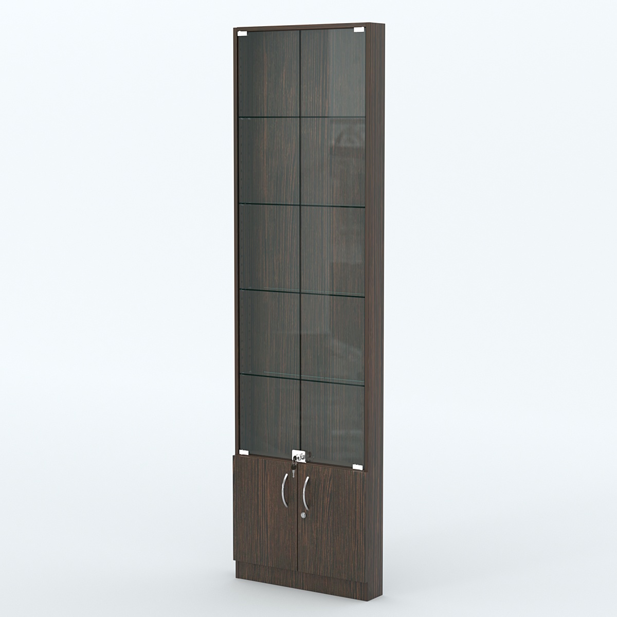 Торговая витрина с 4-мя стеклянными полками 100x600 мм серии NEXT-4 №1 (З/C - ДВП) Дуб Венге